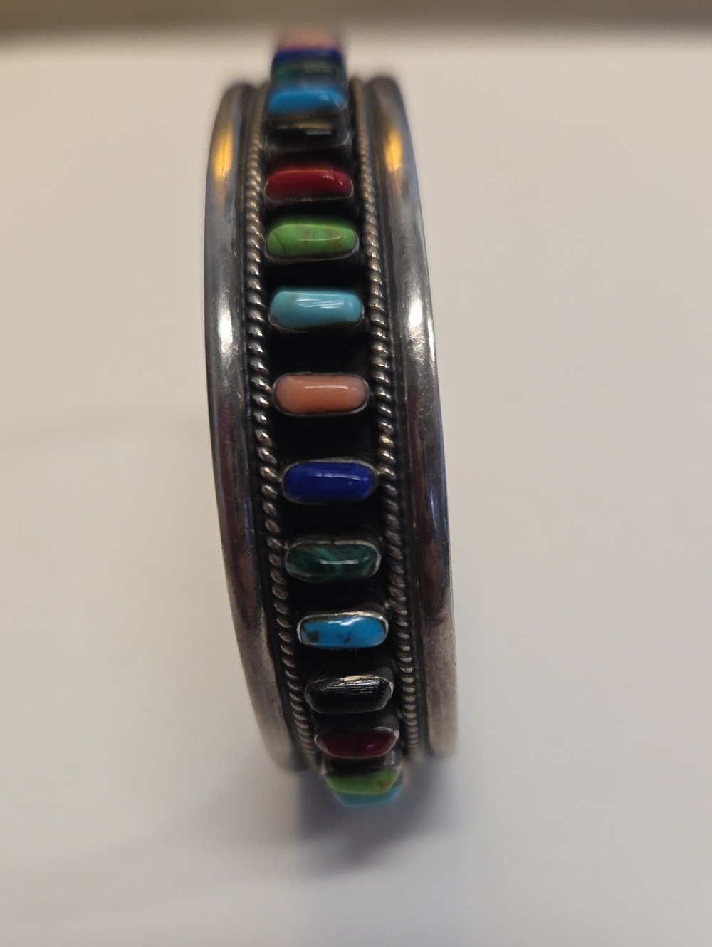 Vintage Taxco TC-92 Sterling Silver 33-Stone Raised Setting Cuff Bracelet - Picture 3 of 8